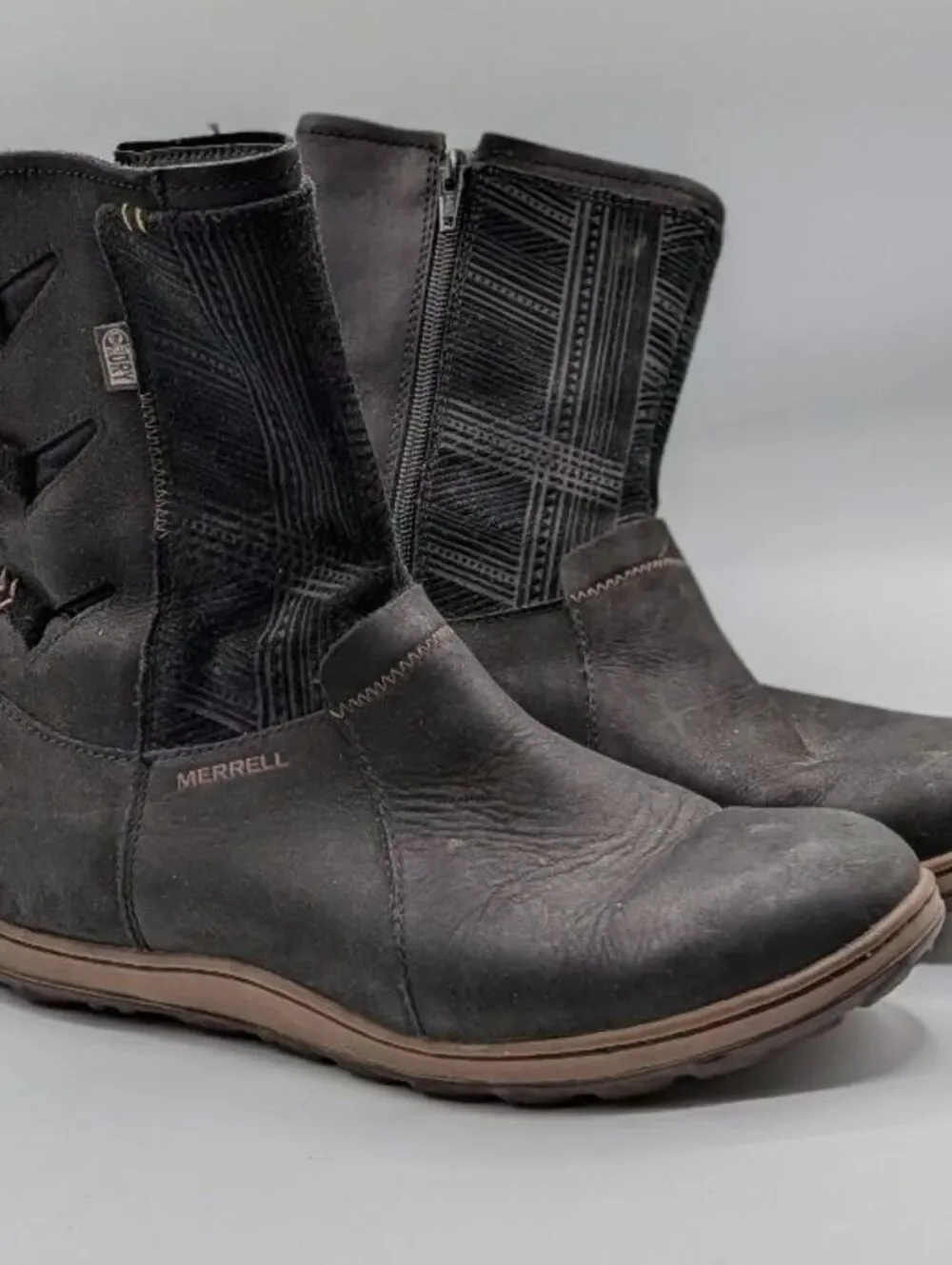 Merrell Size 8.5 $150 Black Leather Ashland Vee Mid Calf Waterproof Winter Boots